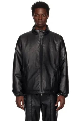 Yeezy by Kanye Black Stand Collar Faux Leather Jacket JC-05