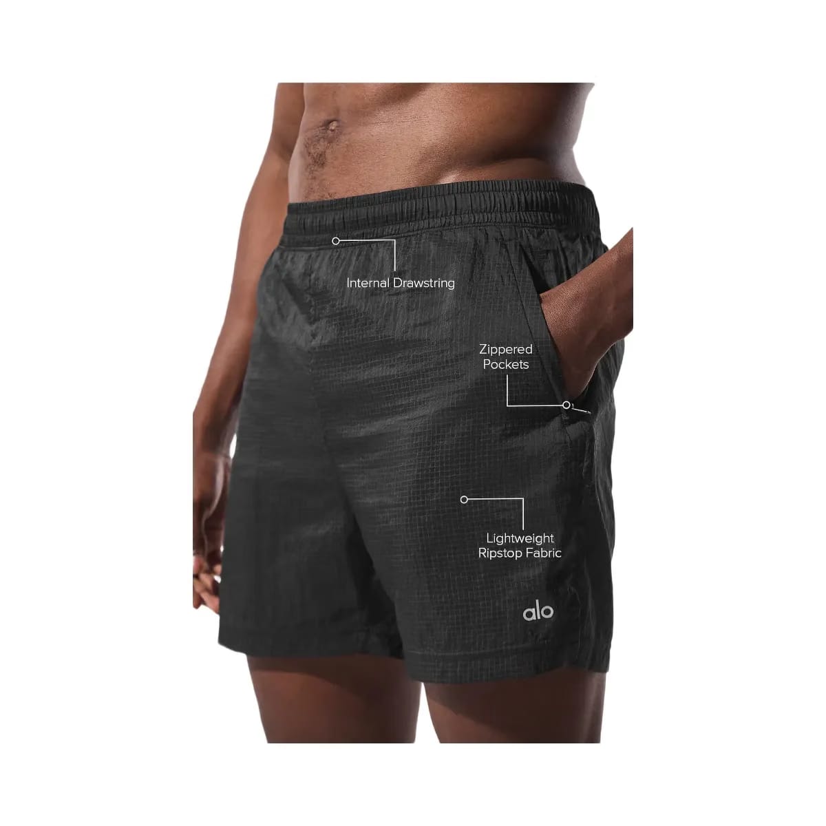 Alo Men's 5" Game Time Ripstop 2-In-1 Shorts - Black/Black