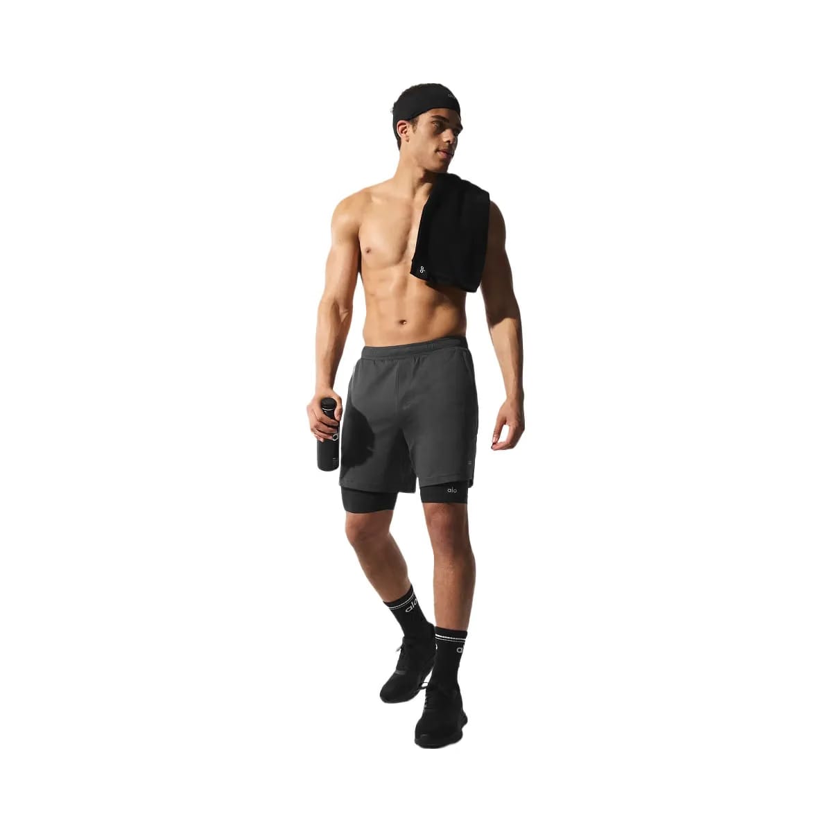 Alo Men's Conquer React 2-In-1 Performance Shorts - Anthracite/Black