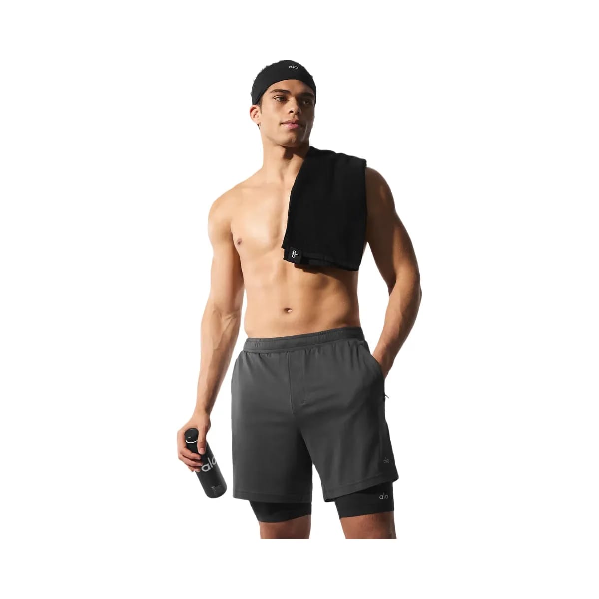 Alo Men's Conquer React 2-In-1 Performance Shorts - Anthracite/Black