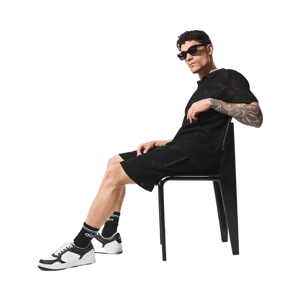 Alo Men's Open-Knit Shorts - Black