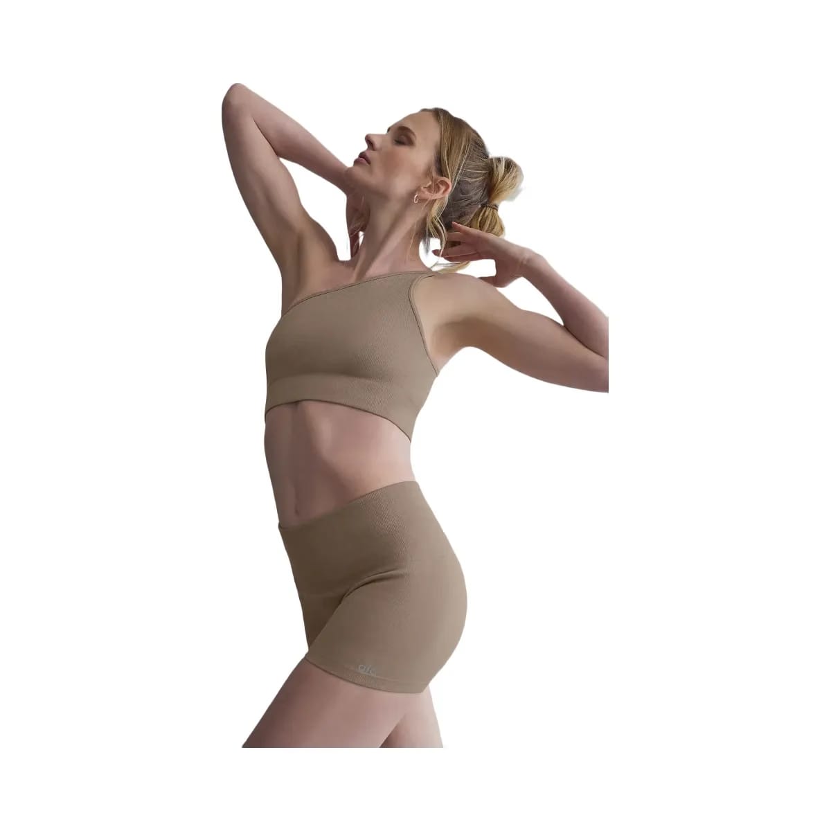 Alo Women's 3" Seamless Ribbed Shimmer Shorts - Gravel