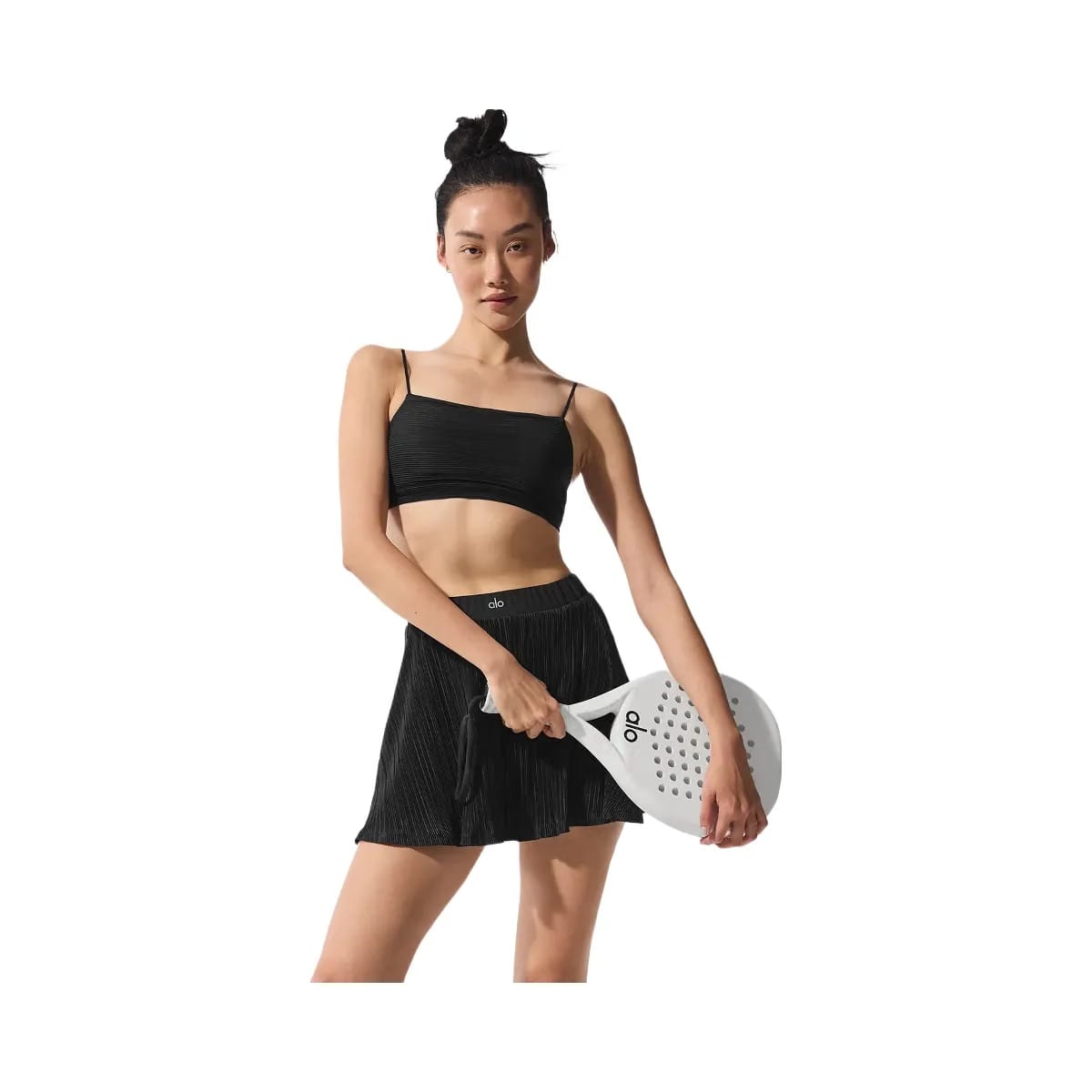 Alo Women's Micro Plisse Game On Bra - Black