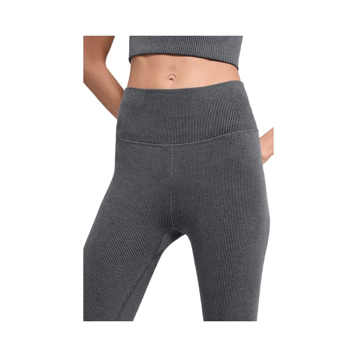Alo Women's Seamless High-Waist Two Tone Rib Legging - Dark Misty Grey Heather