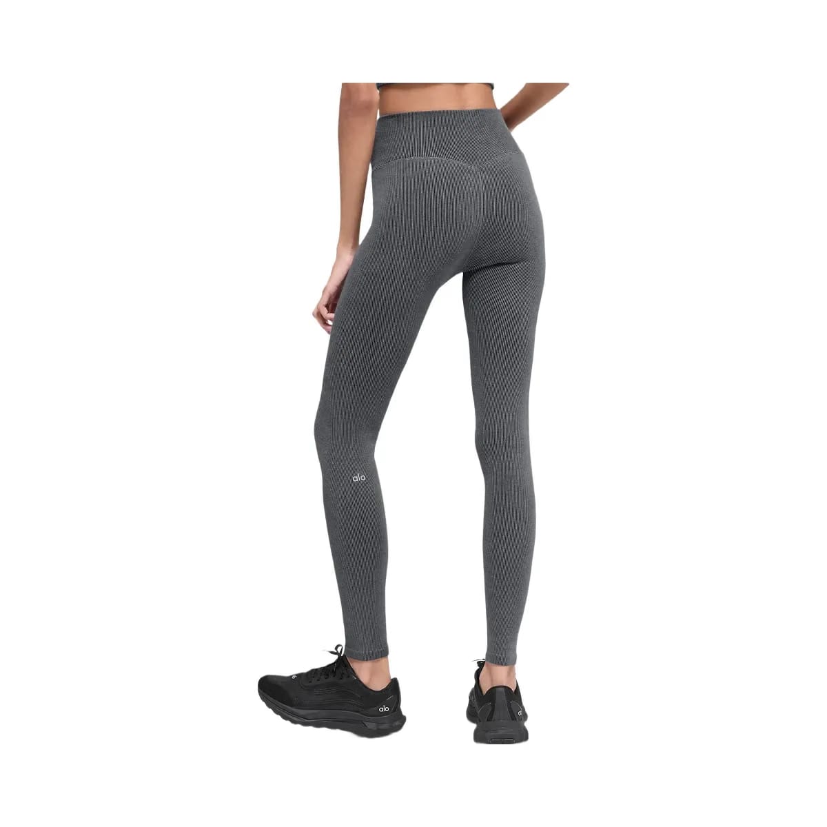 Alo Women's Seamless High-Waist Two Tone Rib Legging - Dark Misty Grey Heather