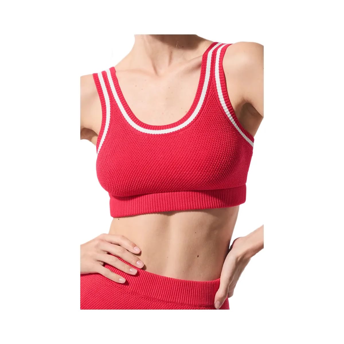 Alo Women's Tennis Club Sweater Knit Bra - Candy Red/White