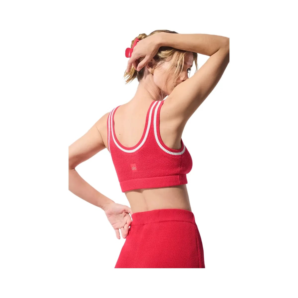 Alo Women's Tennis Club Sweater Knit Bra - Candy Red/White
