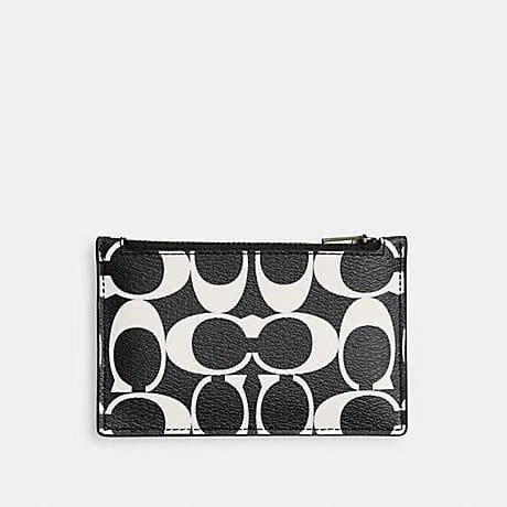 Coach Card Case With Money Clip In Signature Canvas Signature Canvas-Gunmetal-Charcoal-Black