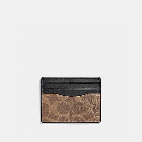 Coach Card Case With Money Clip In Signature Canvas Signature Canvas-Gunmetal-Charcoal-Black