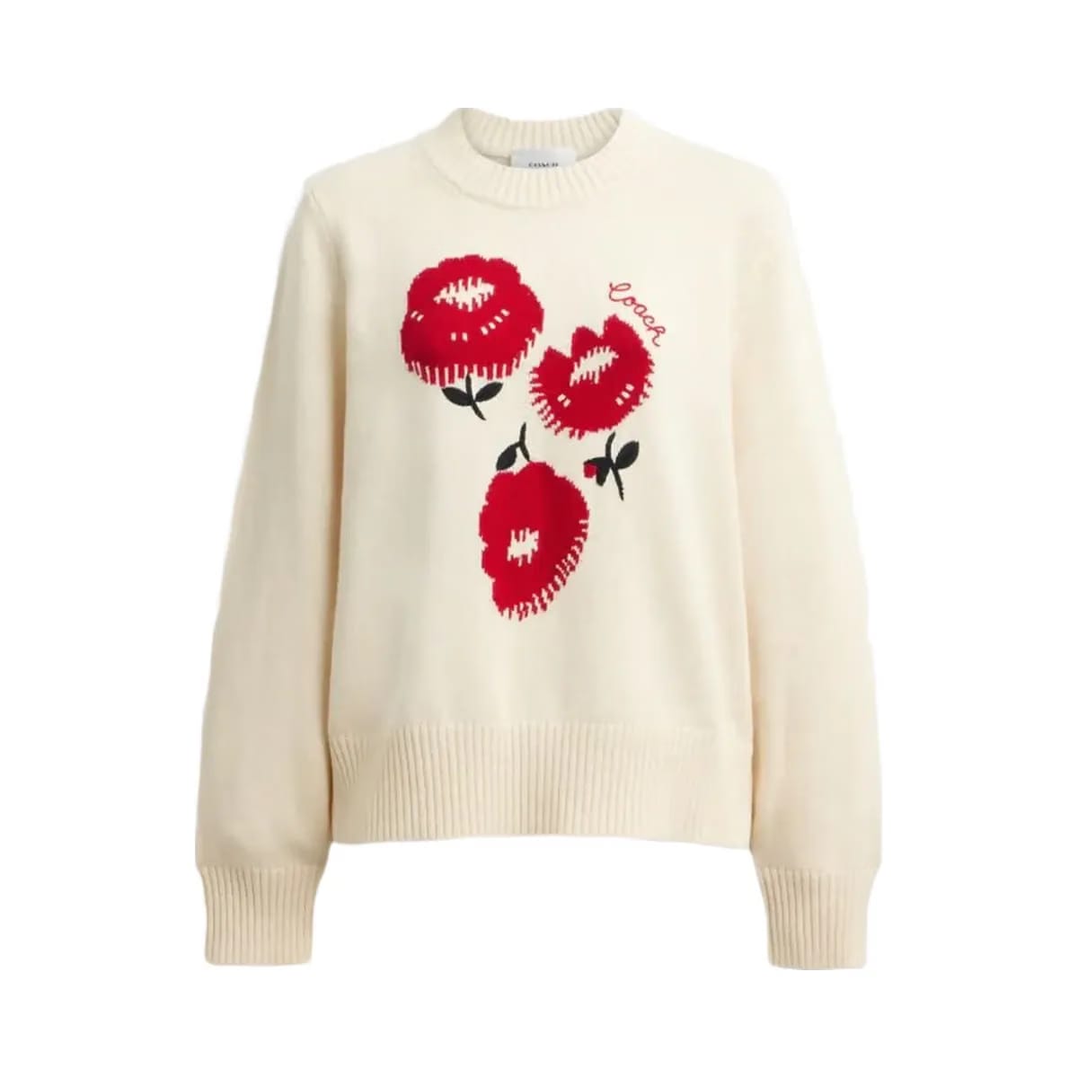 Coach Floral Crewneck Sweater In Organic Cotton Ivory