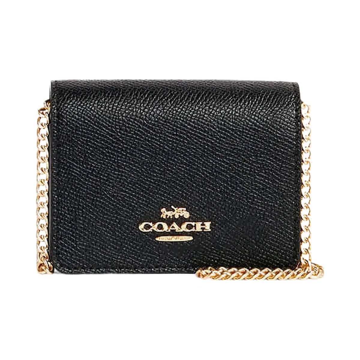 Coach Mini Wallet On A Chain Crossgrain Leather-Gold-Black