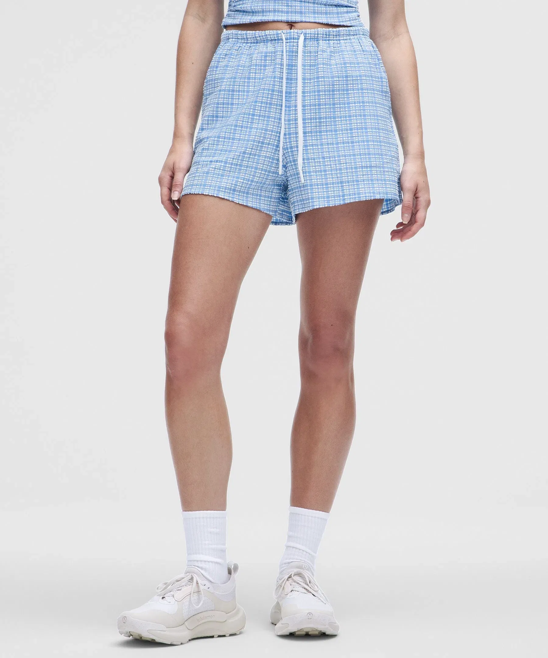 Lululemon Women's Seersucker Check Mid-Rise Pull-On Shorts 3"
