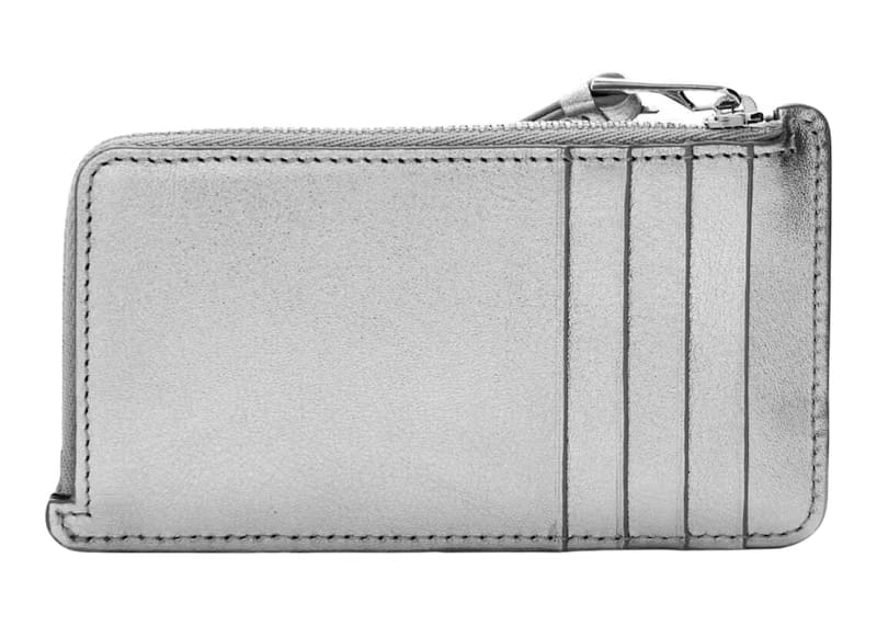 LOEWE Puzzle Coin Cardholder in Metallic Calfskin Silver/Pearl Grey