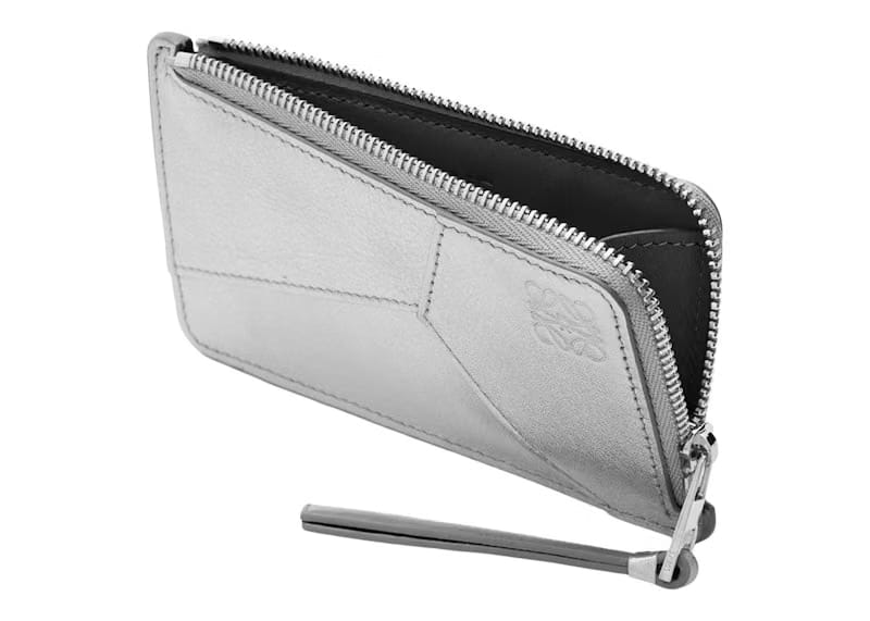 LOEWE Puzzle Coin Cardholder in Metallic Calfskin Silver/Pearl Grey