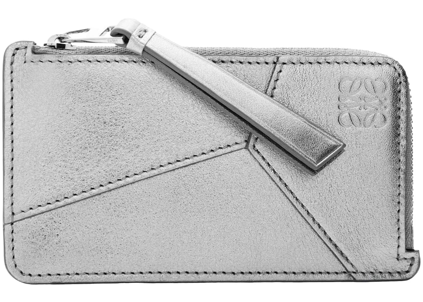 LOEWE Puzzle Coin Cardholder in Metallic Calfskin Silver/Pearl Grey