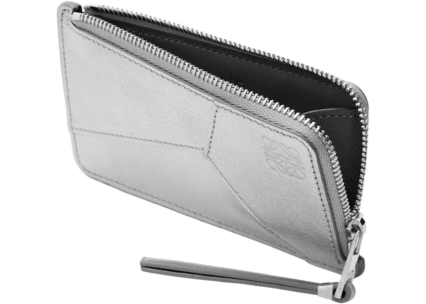 LOEWE Puzzle Coin Cardholder in Metallic Calfskin Silver/Pearl Grey