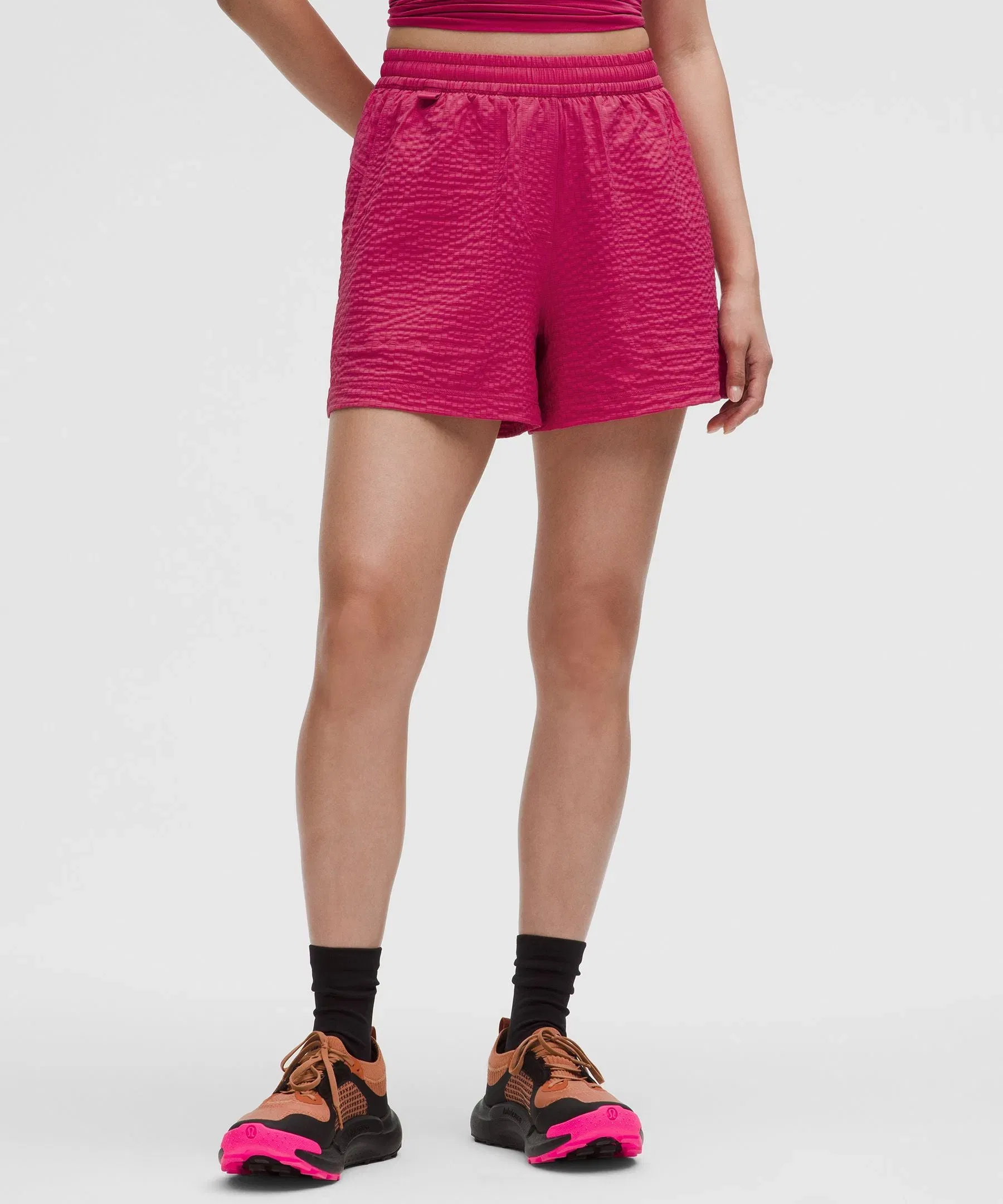 Lululemon Women's Grid-Texture Relaxed High-Rise Hiking Shorts 4"