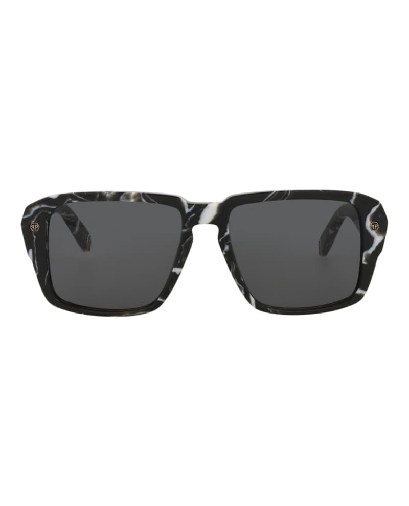 Philipp Plein Square-Frame Acetate Sunglasses Black Black Smoke (SPP081-55-0Z21)