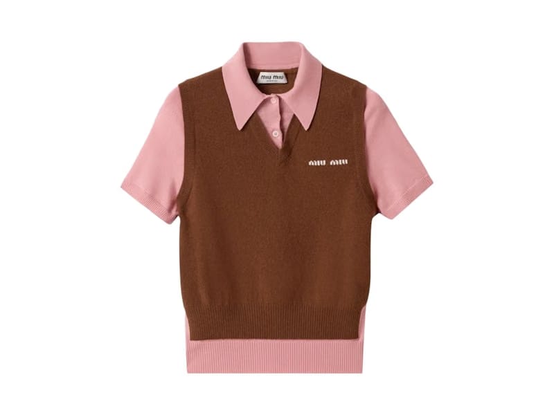 Miu Miu Cashmere Wool Polo Sweater Tobacco/Pink