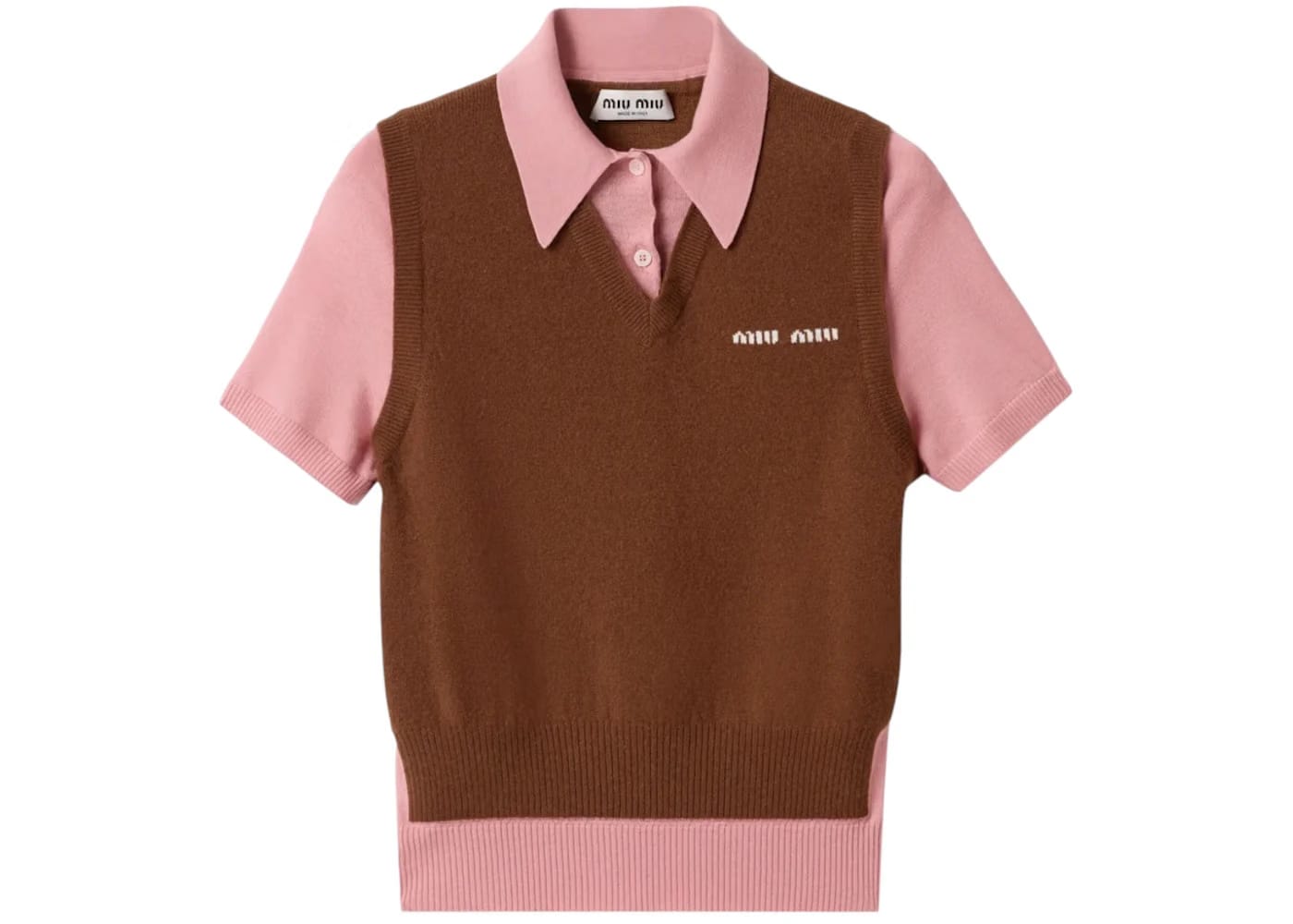Miu Miu Cashmere Wool Polo Sweater Tobacco/Pink