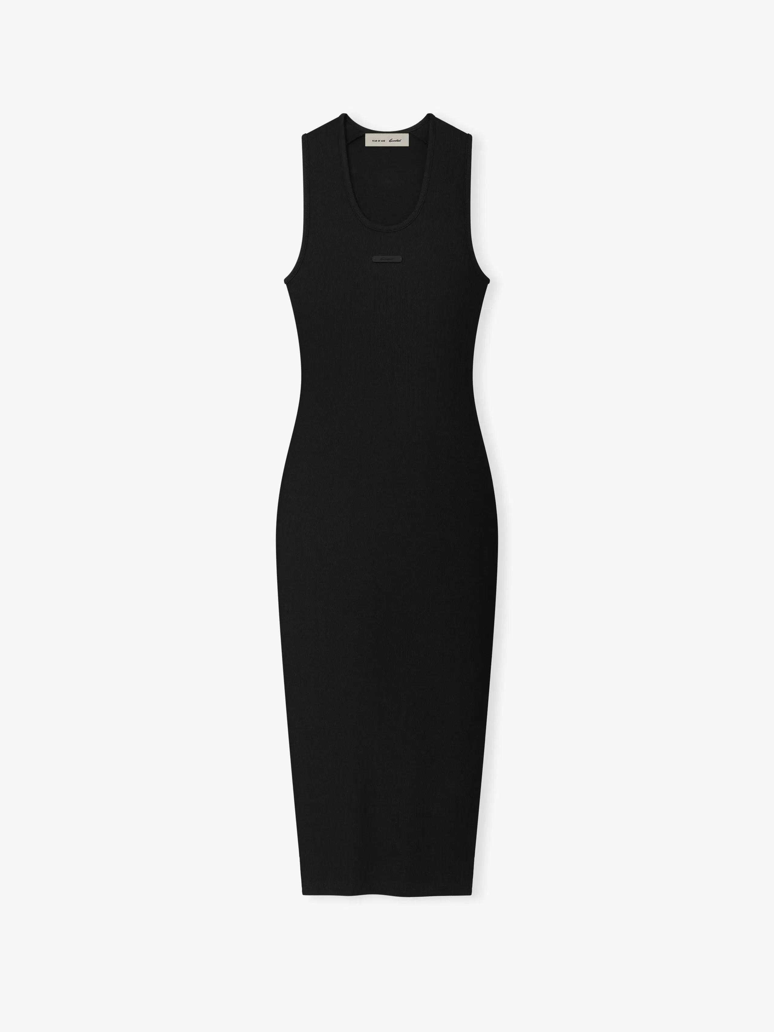 Essentials Womens Rib Knit Fitted Long Tank Dress Vintage Black