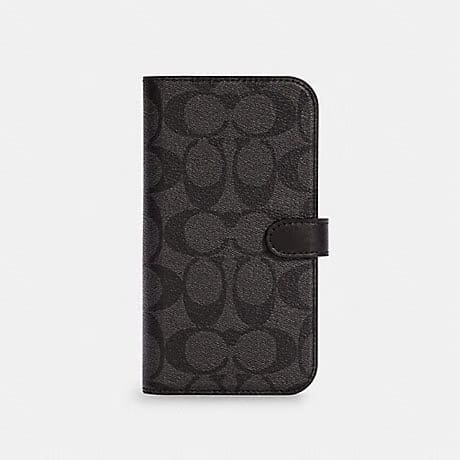 Coach Iphone 16 Pro Max Folio In Signature Canvas Charcoal