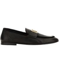 DOLCE AND GABBANA LOGO-PLAQUE SUEDE LOAFERS Brown