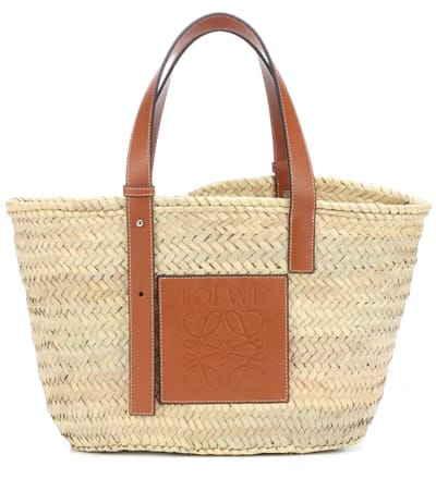 LOEWE LEATHER TRIMMED BASKET TOTE SMALL BEIGE