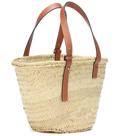 LOEWE LEATHER TRIMMED BASKET TOTE SMALL BEIGE