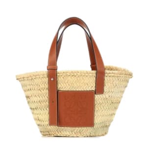 LOEWE LEATHER TRIMMED BASKET TOTE SMALL BEIGE