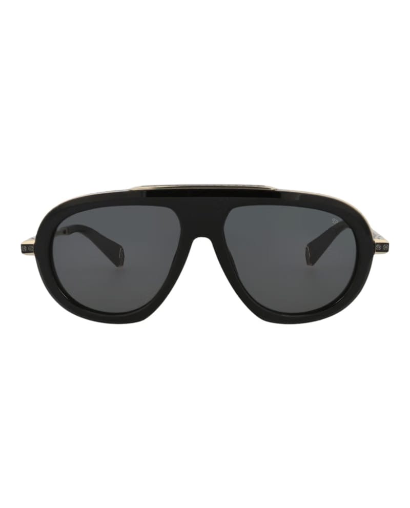 Philipp Plein Aviator-Frame Acetate Sunglasses Black Black Smoke (SPP151M-57-0700)