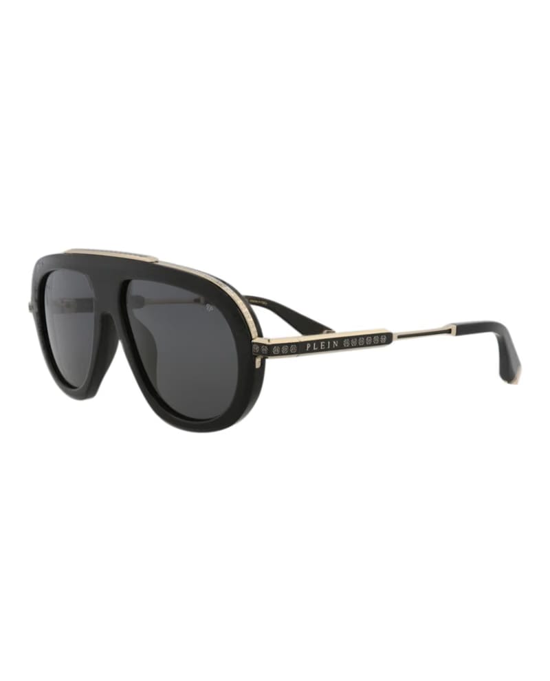 Philipp Plein Aviator-Frame Acetate Sunglasses Black Black Smoke (SPP151M-57-0700)
