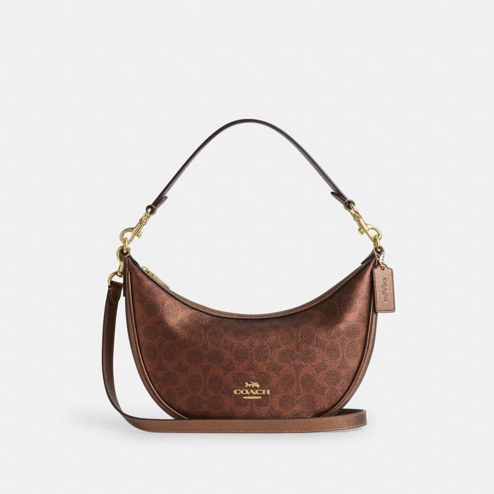 COACH Aria Shoulder Bag In Signature Canvas Gold/Brown/Copper