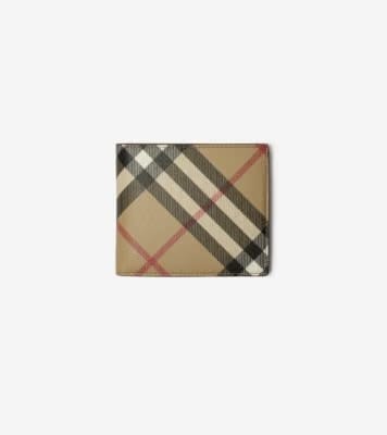 BURBERRY CHECK BIFOLD WALLET WITH COIN PURSE NAVY RED