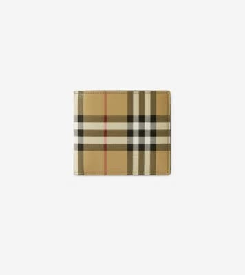 BURBERRY CHECK BIFOLD WALLET WITH COIN PURSE NAVY RED