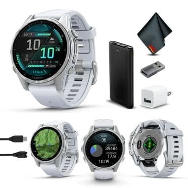 Garmin Fenix 8 - 43mm, Amoled, Premium Multisport GPS Smartwatch, Long-Lasting Battery Life, Dive-Rated, Built-in LED Flashlight, Silver with Whitestone Band