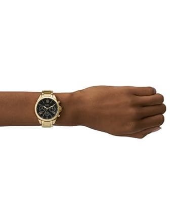 Fossil His and Her Chronograph Black Dial Gold-Tone Stainless Steel Watch Gift Set