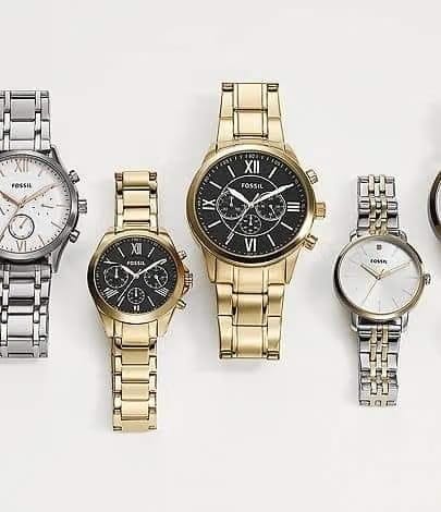 Fossil His and Her Chronograph Black Dial Gold-Tone Stainless Steel Watch Gift Set