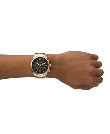 Fossil His and Her Chronograph Black Dial Gold-Tone Stainless Steel Watch Gift Set
