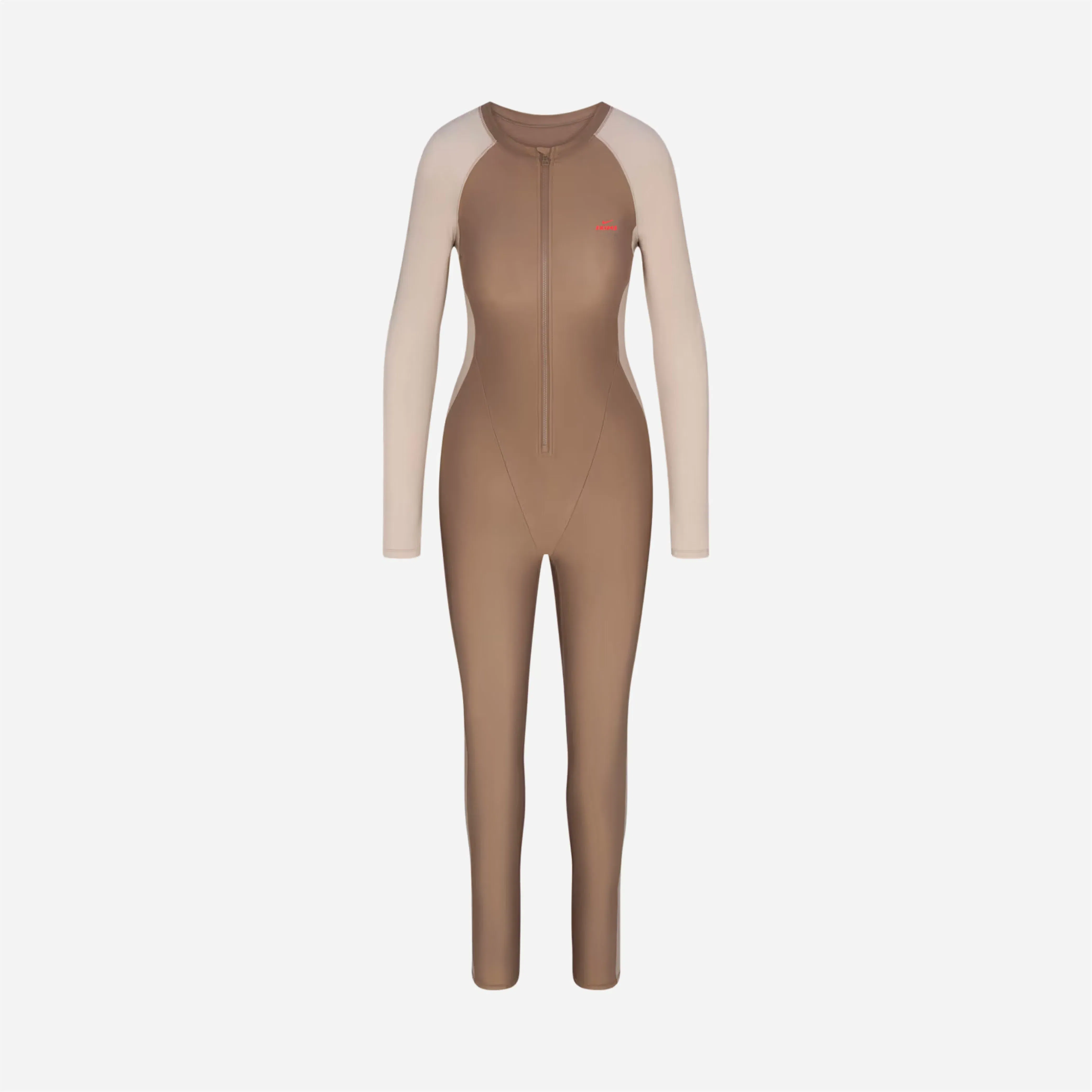 Nike x Skims Shine Zip-Front Long Bodysuit Truffle Stone
