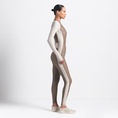 Nike x Skims Shine Zip-Front Long Bodysuit Truffle Stone