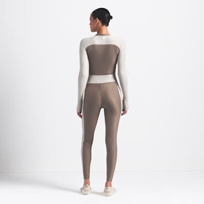 Nike x Skims Shine Zip-Front Long Bodysuit Truffle Stone