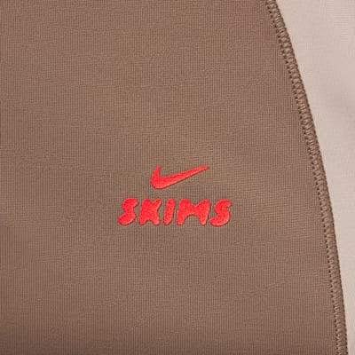 Nike x Skims Shine Zip-Front Long Bodysuit Truffle Stone