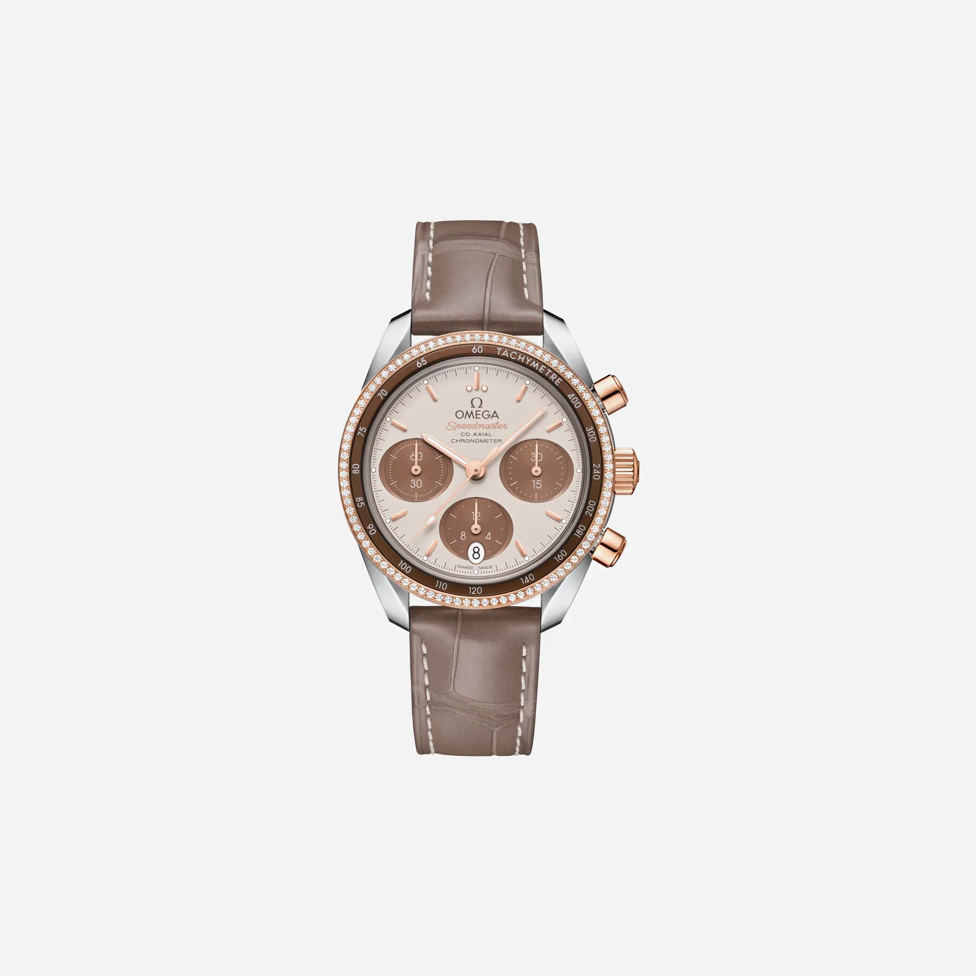 Omega Speedmaster 38 Cappuccino Dial Leather Strap Watch - 324.28.38.50.02.002