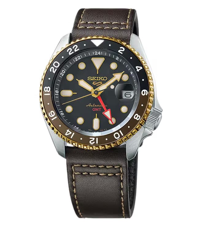 Seiko 5 Sports SKX GMT in Mocha Brown Dial Leather Strap Watch - SSK036K1