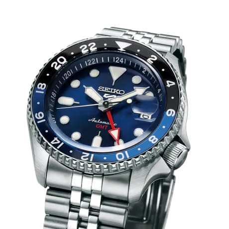 Seiko 5 Sports Blueberry GMT SKX Re-Interpretation Blue Dial Stainless Steel Watch - SSK003K1