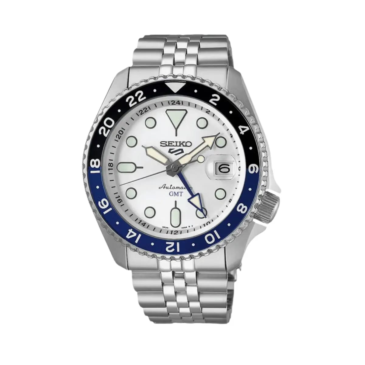 Seiko 5 Sports SKX GMT Sky Blue, Silver Cloud White Dial Stainless Steel Watch - SSK033K1