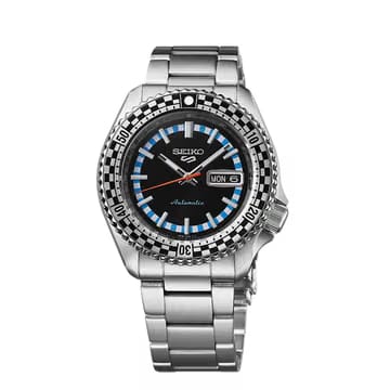 Seiko 5 Sports Black & White Checker Flag Special Edition Black Dial Stainless Steel Watch - SRPK67K1