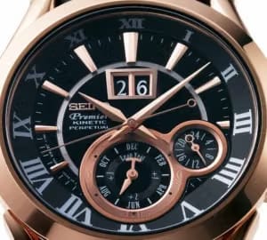 Seiko Premier Kinetic Perpetual Kinetic Powered Black Dial Stainless Steel Watch - SNP059P1