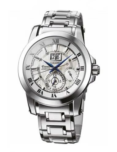 Seiko Premier Kinetic Perpetual Kinetic Powered Black Dial Stainless Steel Watch - SNP059P1
